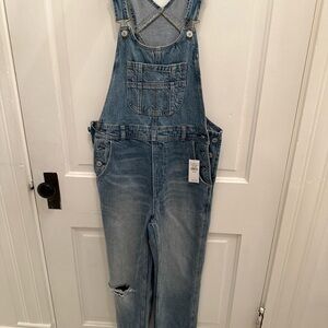 American Eagle Overalls Womens Medium Blue Denim Jean Bib Tomgirl Distressed NWT